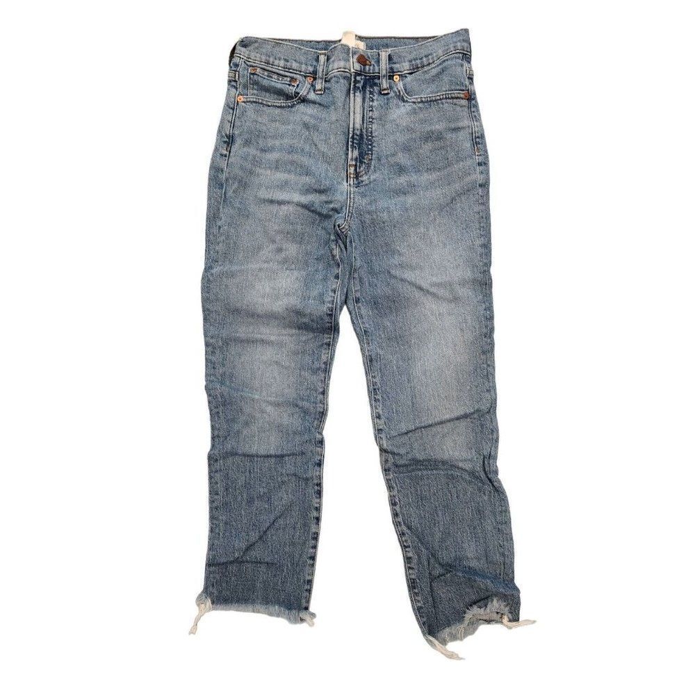 Madewell Demin Blue Frayed Ankle Jeans Size 28 Perfect Vintage Crop